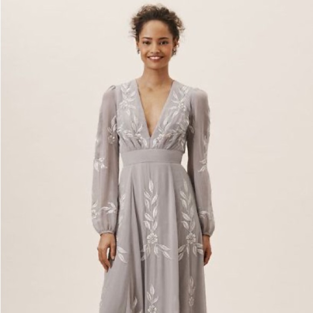 BHLDN (Anthropologie) UNWORN Belize Dress in Silver. Size 12, unaltered.